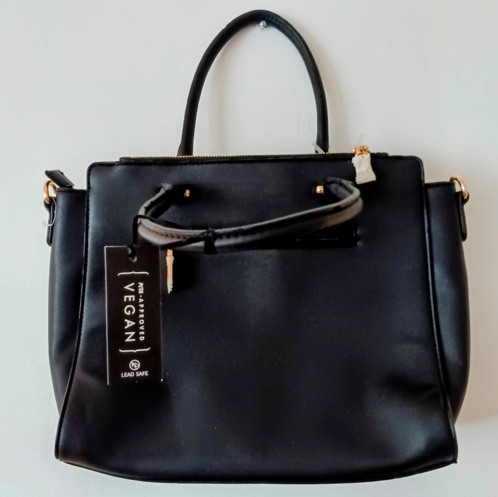 Classic Black Vegan Tote Handbag with Top Handles